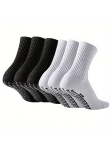 2 đôi tất bóng đá màu trơn dài đến giữa bắp chân, chống sốc, chống mài mòn, dùng cho các môn thể thao ngoài trời, chạy bộ, bóng đá, bóng rổ - 2 đôi màu đen - Xem 4