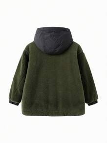 Balabala Abrigo acolchado con bloques de color para niño preadolescente, abrigo acolchado elegante y cálido para otoño/invierno 2024 - verde negro - Ver 5