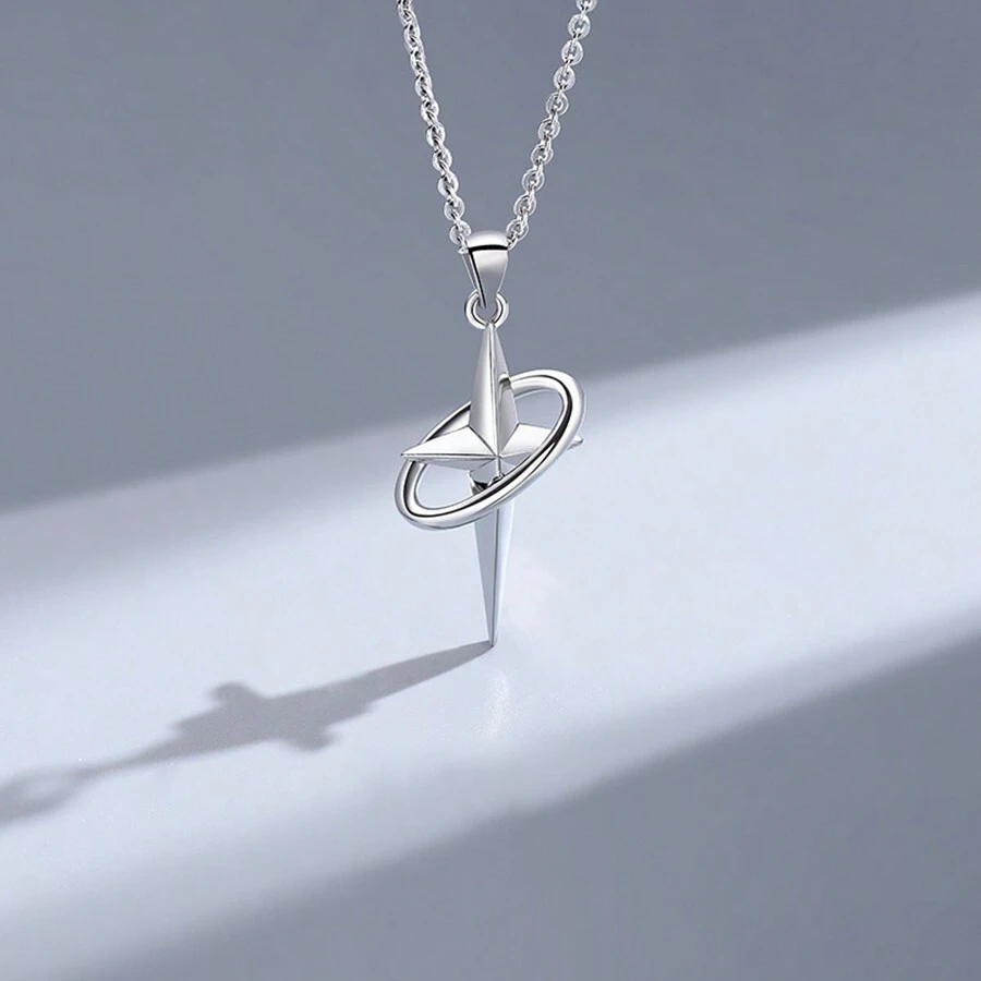 1pc Minimalist Cross Pendant Necklace, For Everyday Commute - Silver - View 1