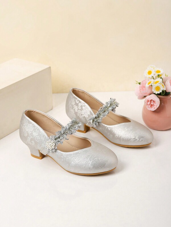 1 para nowych modnych złotych dziecięcych butów na wysokim obcasie z antypoślizgową podeszwą i solidną kokardką Dziewczęce buty na wysokim obcasie odpowiednie na wycieczki i do szkoły Studenckie buty na wysokim obcasie dla nastolatków jako prezent dla dzieci