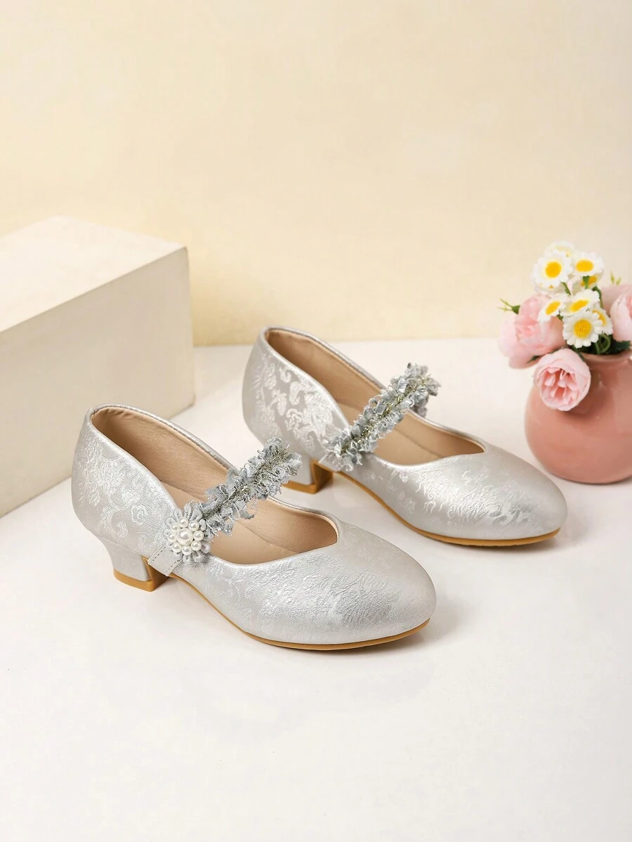 1 par de nuevos y elegantes tacones altos infantiles con suela antideslizante y lazo sólido, apropiados para salidas y temporada escolar, tacones altos para adolescentes como regalo para niñas