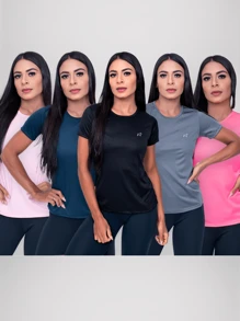 Kit 5 Women's Dry Fit Gym Workout Sports Tops - 彩色 - 查看 1