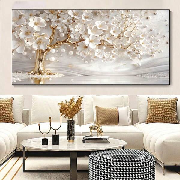 1PC 2D Flat Art Tree Flowers On Canvas, Abstract Floral Tree Home Decor Painting,Print Wall Art Poster,Gift,No Unframed
