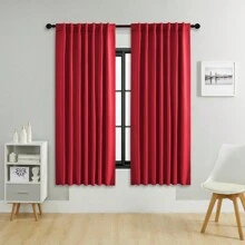 4 pièces/1 pièce/2 pièces Jeu de panneaux de rideaux occultants, disponible en plusieurs tailles, style avec sangle/style avec poche pour tringle/style pince, rideaux de couleur unie isolés thermiques assombrissant la pièce pour le salon, le bureau, la chambre à coucher, taille courte disponible pour les rideaux de cuisine, rouge - Rouge - Voir 28