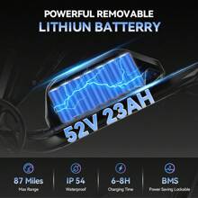 Qianchice Dual Motor 3000W Peak Electric Bike For Adults Women Men, Electric Bicycle 52V23AH Battery, Up To 37MPH 87 Miles Range, Full Suspension, Hydraulic Disc Brake E-Bike With 26*4" Fat Tire For All Terrain - 黑色 - 查看 2