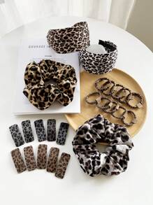 Bộ 12 chiếc băng đô họa tiết da báo kẹp bên trong suốt dây buộc tóc thời trang cao cấp phong cách cổ điển dành cho nữ, mùa thu/đông - Nhiều màu - Xem 1