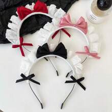 1PC Elegant & Cute Lace Bow Maid Headband - Versatile Hair Accessory For Women, Perfect For Christmas Day