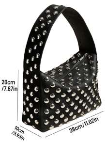 Fashionable Studded Purses, Shoulder Bag Punk Inspired, Wome's Small Shouder Purse, Vegan Leather Designer Handbags Streetwear - màu đen - Xem 3