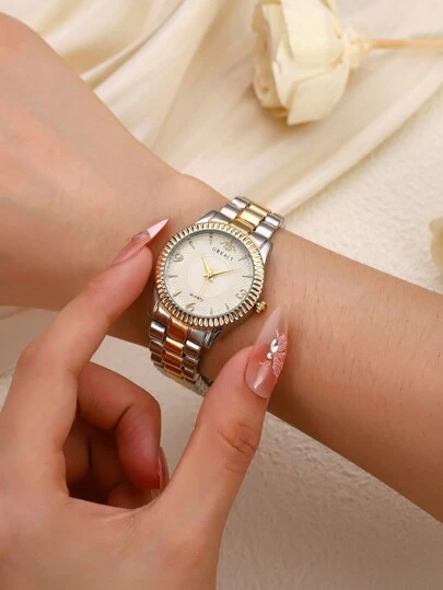 1 pieza Reloj de muñeca elegante de material de acero inoxidable