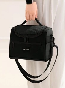 1 pieza Bolsa de almuerzo aislada de gran capacidad de 8L, de poliéster suave con cierre, impermeable y a prueba de fugas, reutilizable con correa para el hombro ajustable para usar con la mano o cruzada. Diseño de colores sólidos y acolchado multicolor, ideal para oficina, escuela, picnic, playa - Bolsa refrigeradora congelable para adolescentes, adultos, profesores