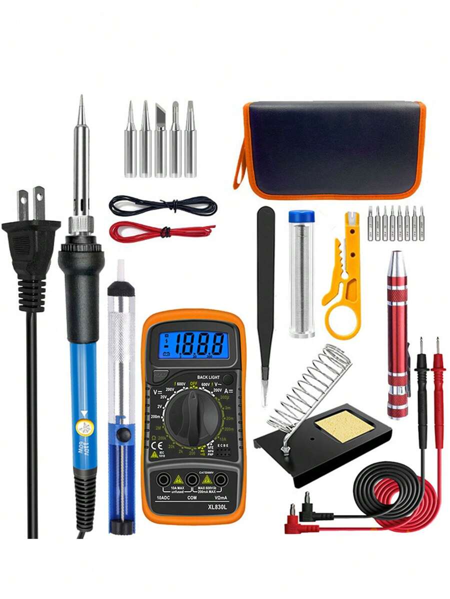 Electric Soldering Iron Kit With Tools, Tips, Multimeter - 5 Soldering Irons - Blue - View 1