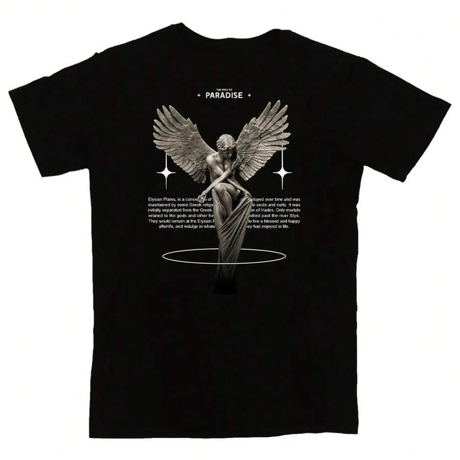 Welcome To Paradise Angel T-Shirt Angel Shirt Blouse Unisex Men Women 100% Cotton Top Premium Streetwear New Release Fast Shipping Various Colors!! Plus Size - 黑色 - 查看 1