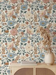1pc Floral Pattern Peel And Stick Wallpaper, Light Color Background, Removable Wallpaper For Living Room, Bedroom, Wall, Furniture Renovation, 17.7 In X 6.5 Ft/9.8 Ft, Decorative Sticker, Removable Wall Panels, Wallpaper, Spring Decor, Renew Your Home, Rama Decorative Sticker, Birthday & Graduation Gift - Multicolor - View 3
