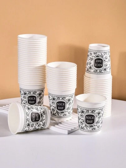 10/50PCS 优雅黑白图案简约风格纸杯，加厚办公、家用和商用咖啡杯、饮料杯，防滑防漏，不易损坏 250ML，适合家庭聚会、户外露营和办公室使用的一次性纸杯，