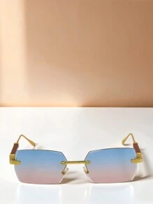 1 Piece Unisex Fashion Rimless Frame Glasses, Fashionista Fashion Accessory For Summer Beach Or Driving, Street Style Look Sunglasses And Suitable To Wear With Sweater, Jacket, Sweatshirt, Hoodie, Leather Pants And Cargo Pants - 彩色 - 查看 3