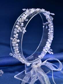 1pc Handmade Crystal Flower Vine Headband, Wedding Party Hair Ornament For Women - Silver - View 2