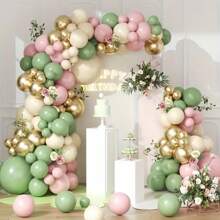 145 件鼠尾草绿色和粉色气球花环套装 - 非常适合婚礼、生日和波西米亚风派对 | 包括白色、沙色、镀铬金色和柔和色调的乳胶气球 - 彩色 - 查看 1