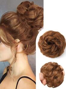 1个凌乱发髻波浪卷发髻发圈假发接发合成发髻，适合女性和女孩，混合金色和灰金色棕色蓬松盘发发髻假发片 - 彩色 - 查看 25