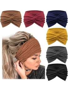 1/6 Confezioni di fasce per capelli turbante per donna, fasce vintage larghe annodate, accessori carini per capelli, fasce per capelli autunno inverno, accessori per capelli per donna, per outfit da vacanza, donna elegante, sciarpa donna, bandana morbida