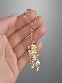 客製化手繪照片鑰匙圈，個性化手寫 Logo 鑰匙圈，金色不鏽鋼時尚客製配件，最佳禮物 - 彩色 - 查看 7