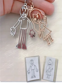 客製化手繪照片鑰匙圈，個性化手寫 Logo 鑰匙圈，金色不鏽鋼時尚客製配件，最佳禮物 - 彩色 - 查看 8