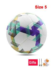 1 个标准尺寸 5 号足球手工贴面 PU 皮革训练足球耐用耐磨个性化男女通用足球高弹性防水专业球门适合青少年成人室内/户外运动比赛学校比赛沙滩游戏和娱乐，配有气针和网袋 - 彩色 - 查看 15