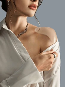 1对硅胶肩垫，肩部美化贴，防滑窄边自粘隐形无缝肩垫 - 無色 - 查看 3