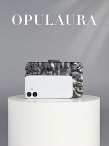 OpulAura 时尚金属闪亮盒形晚宴包，高端设计晚宴手拿包，奢华闪亮正式派对包，链条单肩斜挎包，适合舞会礼服、派对、鸡尾酒会、生日派对装扮、生日礼物、新娘手拿包 - 黑色 - 查看 4