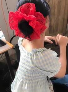 1pc Oversize 18cm Lace Scrunchie, Double Layer Floral Lace Bohemian Polyester Hair Accessory, Suitable For Spring, Summer, Beach, Wedding Scrunchies Hair Ties Scrunchy Hair Ties