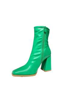 Women's Shiny Patent Leather Ankle Boots With Elegant Chunky Heel For Fall Winter, Perfect For Festivals, Everyday Work, Vacations, Dates, And Sophisticated Style. - 綠色 - 查看 8