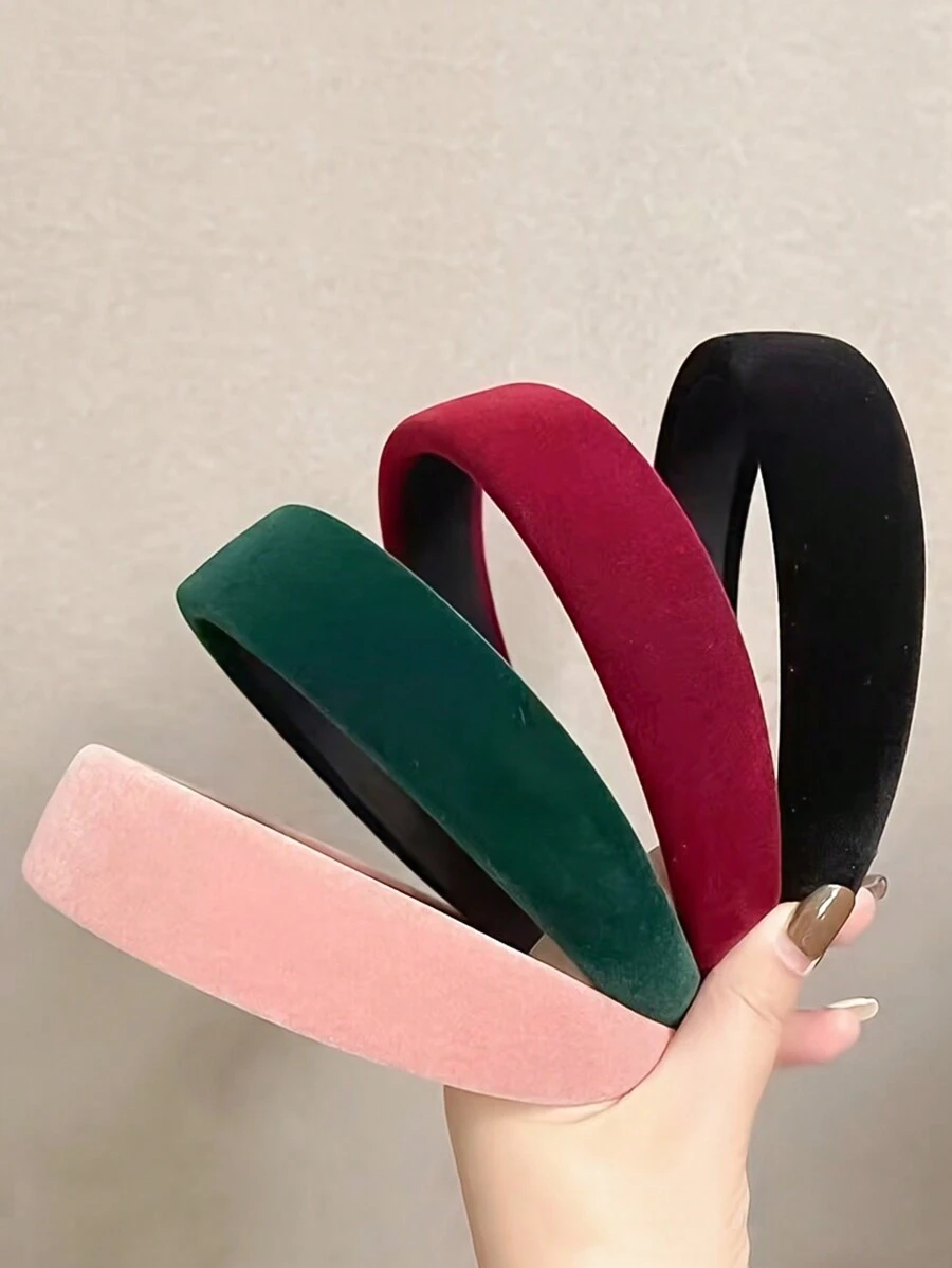 4/1 Băng đô nhung bản rộng bằng mút xốp cổ điển cho bé gái, Vòng tóc màu trơn để rửa mặt và trang điểm, mùa thu/đông - Nhiều màu - Xem 1