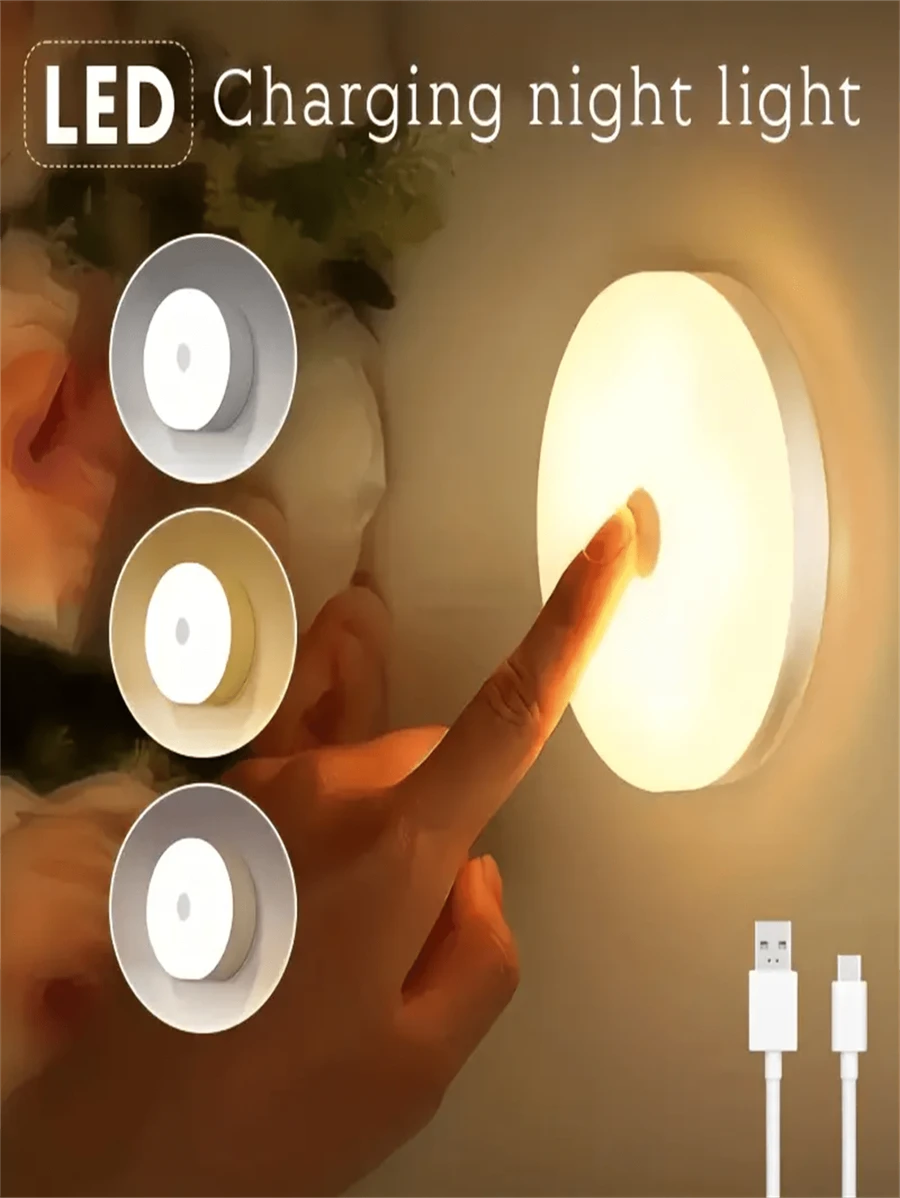 1 个 USB 充电 LED 夜灯，LED 橱柜灯，具有 3 种颜色模式，可调节亮度和按钮控制，适用于卧室、衣柜和走廊 - 白色 - 查看 1
