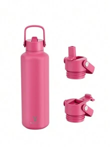 24oz Insulated Water Bottle With Dual Straw Lid, 24 Hours Cold Retention, Leak-Proof, Stainless Steel Vacuum Insulated Coffee Tumbler, Travel Mug, Double Wall Stainless Steel Sports Water Bottle, Suitable For Sports, Gym, Travel And School - Hot Pink - View 3