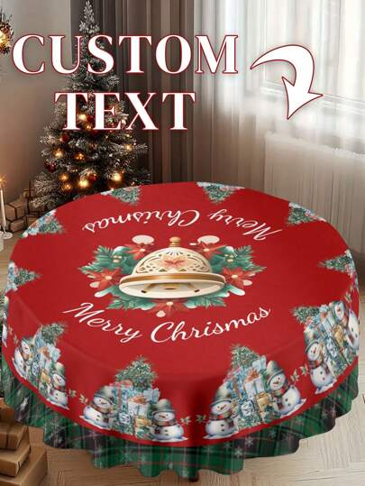 1pc Customized Round Tablecloth, Merry Christmas Tablecover, Christmas Theme Tablecloth, Elegant Christmas Tabletop Decor, 59*59IN Round Tablecloth, Holiday Tabletop Decor Fabric, Home Decor, Christmas Decoration, Gift