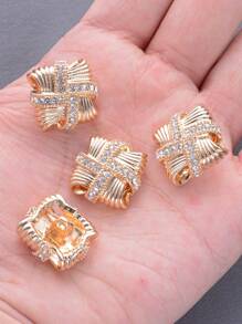 5 cái/gói Nút kim loại 3D rỗng hình vuông cổ điển có sọc đính đá, dùng cho áo khoác, áo len, áo len cardigan, vest; tự làm cho giày dép, mũ, hộp quà tặng, túi xách, mặt dây chuyền, phụ kiện trang trí - Nhiều màu - Xem 4