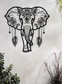 1 pièce Décoration murale en fer forgé éléphant, design floral bohème, décoration murale pour salon, cadeau créatif pour la maison, décoration d'intérieur, décoration de chambre, décoration murale