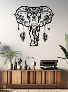 1 pièce Décoration murale en fer forgé éléphant, design floral bohème, décoration murale pour salon, cadeau créatif pour la maison, décoration d'intérieur, décoration de chambre, décoration murale