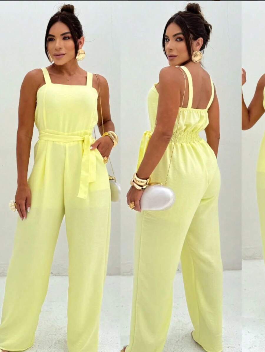 Strappy Jumpsuit With Belt - Màu vàng - Xem 1