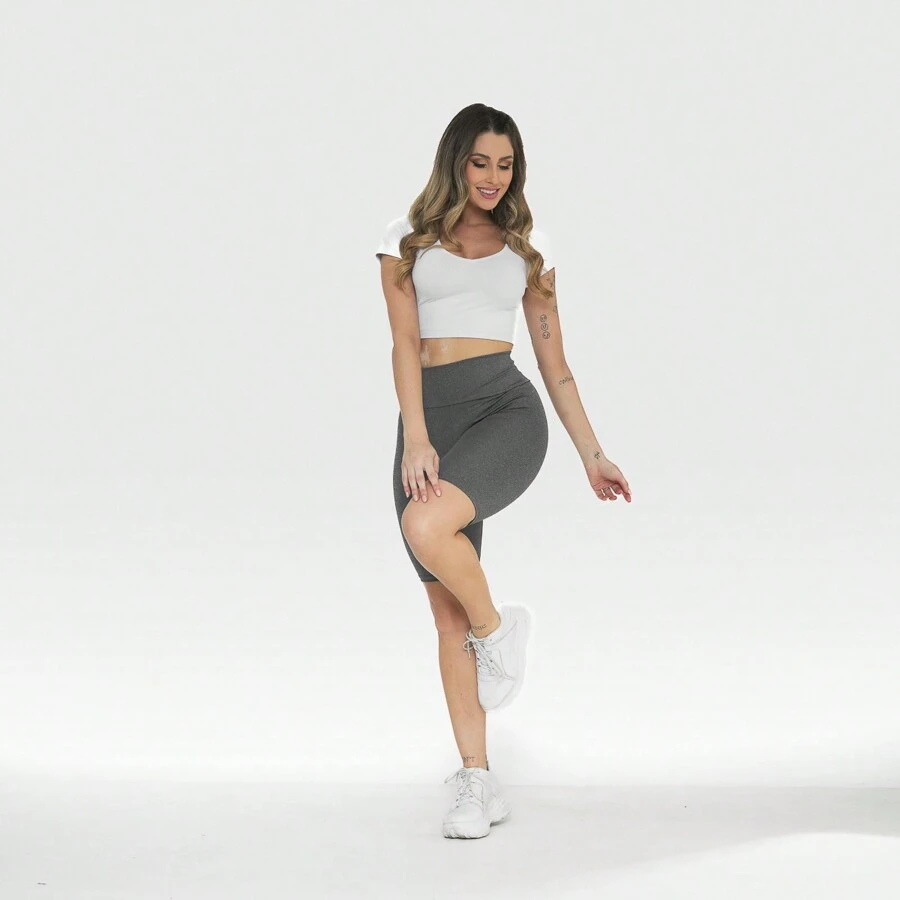 WOMEN'S HIGH WAIST FITNESS GYM LEGGING BERMUDA SHORTS - 黑色 - 查看 1