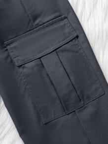 1pc Tween Girls' Fashionable Solid Color Casual Loose Cargo Pants With Multiple Pockets, Spring/Autumn - Grey - View 5