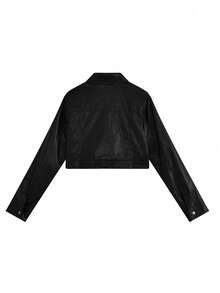 New Lightweight PU Leather Jacket Women, Stylish Casual Bomber Jacket For Spring/Autumn - Black - View 4