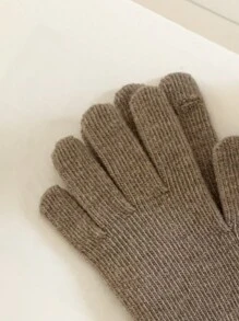 1 Pair Knitted Solid Color Applique Cute Five Finger Warm Long Cuff Touchscreen Fingerless Gloves, Wool Blend, Suitable For Autumn/Winter, Cycling
