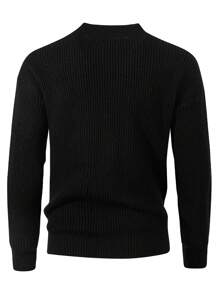 男士轻薄毛衣，时尚休闲针织套头衫，适合初秋穿着，长袖上衣 - 黑色 - 查看 3