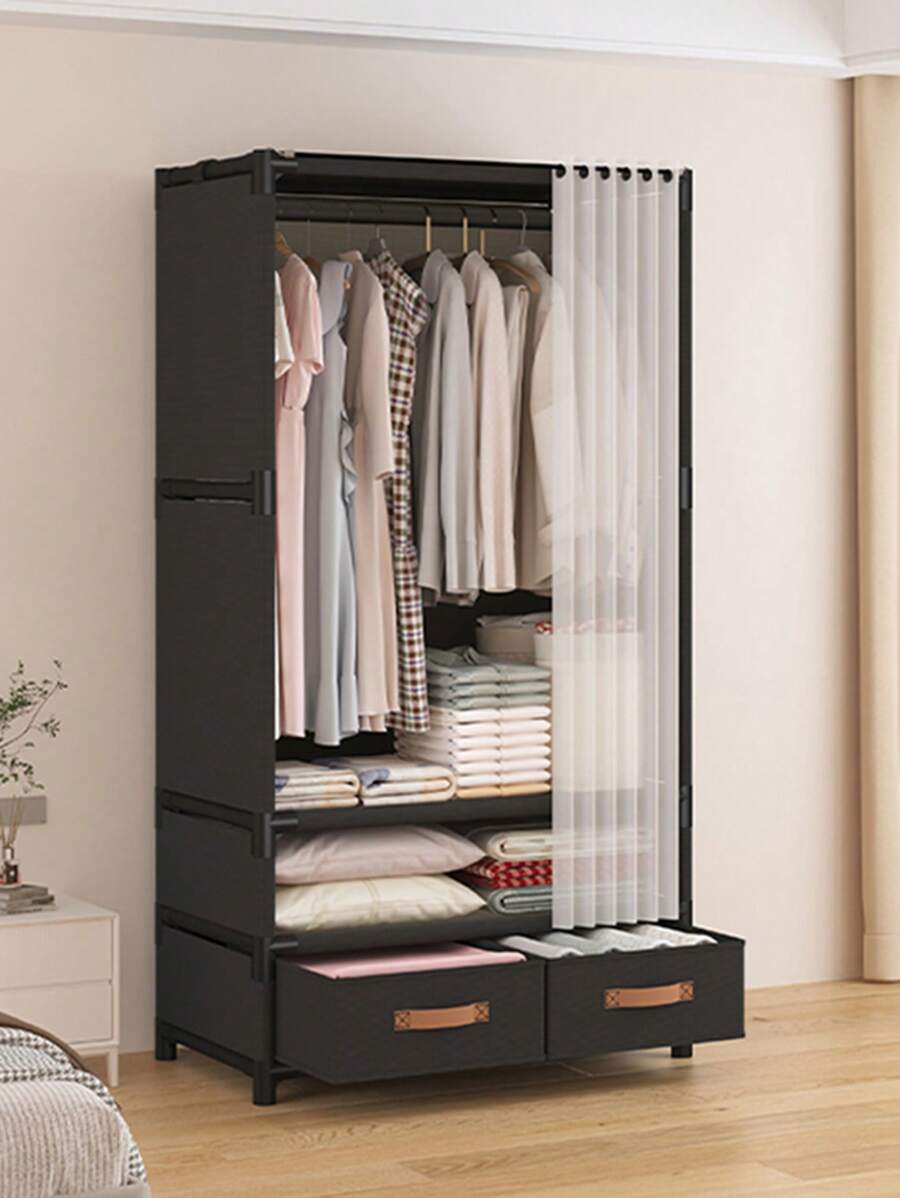 1pcs Easy To Assemble Modern Closet With Drawers - Durable Portable Clothes Organizer For Bedroom And Dorm Room, Reinforced Steel Frame, Black And White - 黑色 - 查看 1