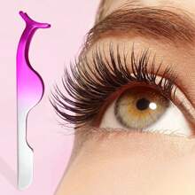 1 件便携式不锈钢渐变色超长睫毛延长镊子，轻巧精密镊子，适用于女性睫毛延长 - 彩色 - 查看 3