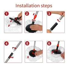 Spin Mop And Bucket Cleaning System,360° Mop Bucket On Wheels With 3 Microfiber Replacement Mop Head Refills And Stainless Steel 61" Extended Handle For Floor Cleaning - Black - View 6