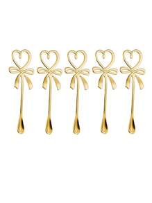 1/5/10pcs Creative Cute Heart & Bow Cake/Coffee Spoon, Nest/Gift Spoon Back To School - Multicolor - View 9