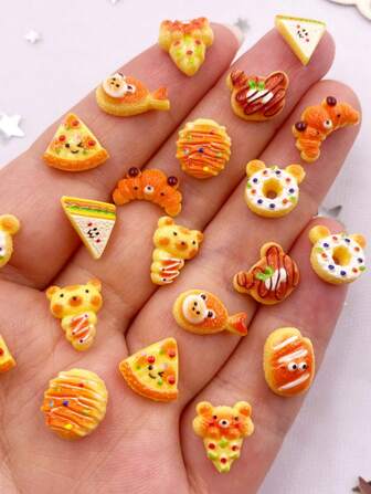 30pcs Mixed Resin Colorful Mini 3D Simulated Bread Decor Donuts Pizza Biscuit Flat Back Scrapbooks DIY Jewellery Decor Fashion Crafts Accessories Summer, School