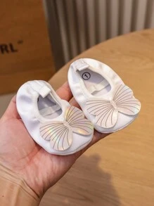 1 đôi giày tập đi đế mềm có dây thun co giãn cho bé gái sơ sinh, phù hợp cho mùa xuân và mùa thu - trắng - Xem 1