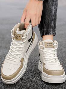 男士个性字母拼接高帮休闲运动鞋，时尚街头潮流，户外徒步休闲鞋，舒适跑步情侣鞋